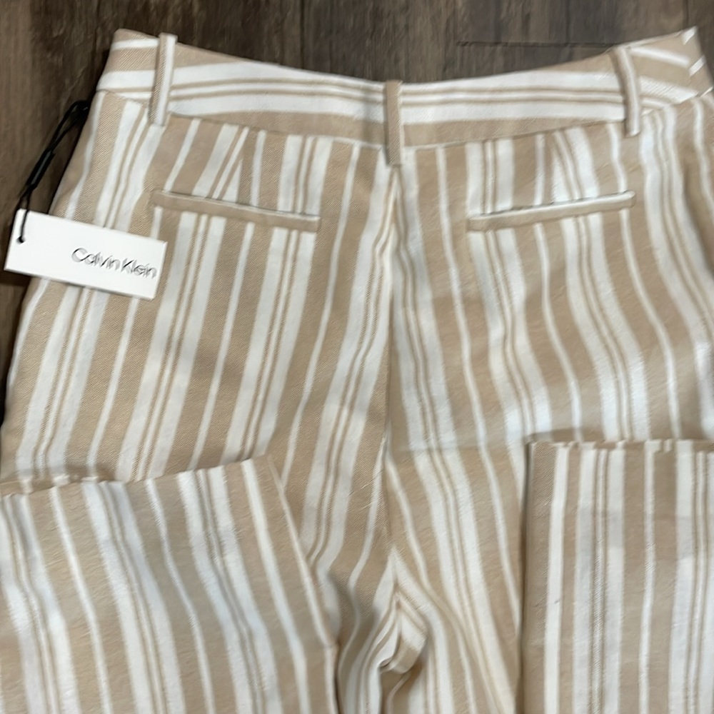 Calvin Klein Beige & White Striped Wide-Leg Pants - Picture 6 of 8